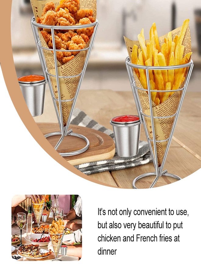 CNQLIS 4 Pack French Fry Holder, French Cone Fries Basket with Sauce Cup, Metal Wire French Fries Holder for Kitchen, Restaurant Buffet, Picnic Party, Buffet Dinner, Home Parties - Image 5