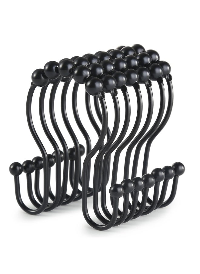 SHOWER CURTAIN HOOKS 12 PCS SHOWER CURTAIN RINGS STAINLESS STEEL BLACK SHOWER CURTAIN HOOKS SHOWER CURTAIN RINGS RUST PROOF SMOOTH SLIDING ANTIDROP DOUBLE SHOWER RINGS FOR CURTAIN BLACK