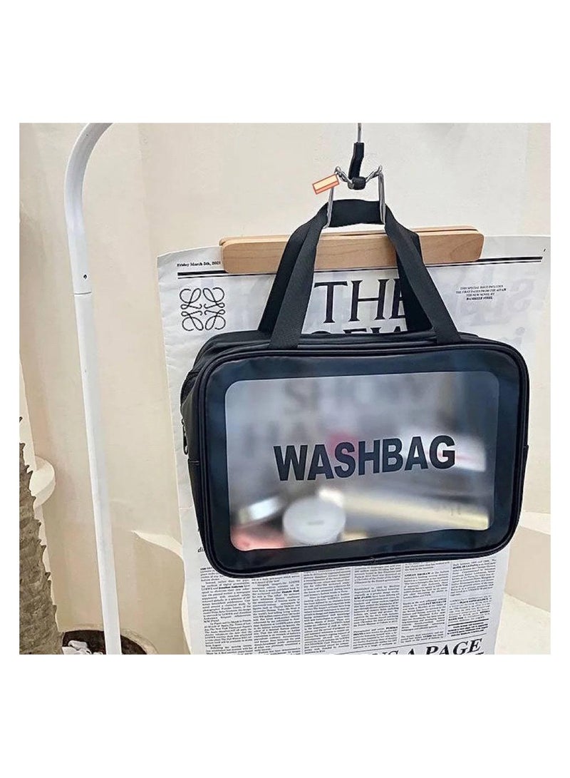 Multi-use bags, three pieces of different sizes, and an organizer for makeup and creams, black color - Image 2