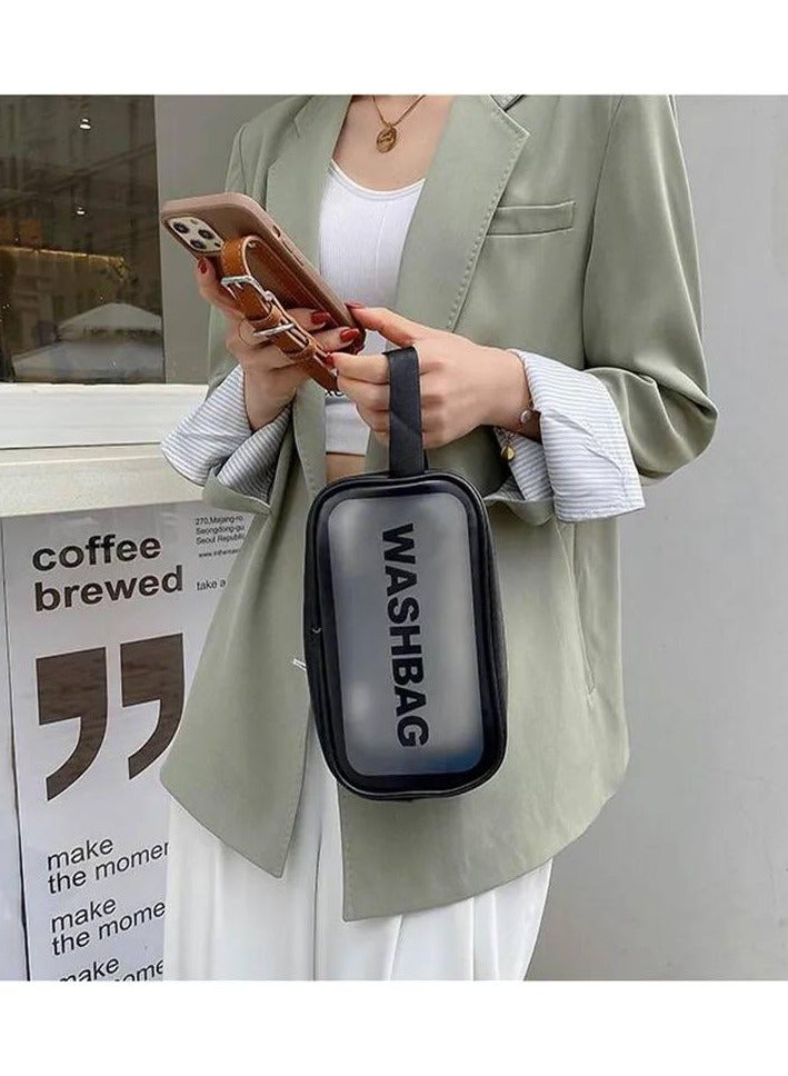 Multi-use bags, three pieces of different sizes, and an organizer for makeup and creams, black color - Image 3