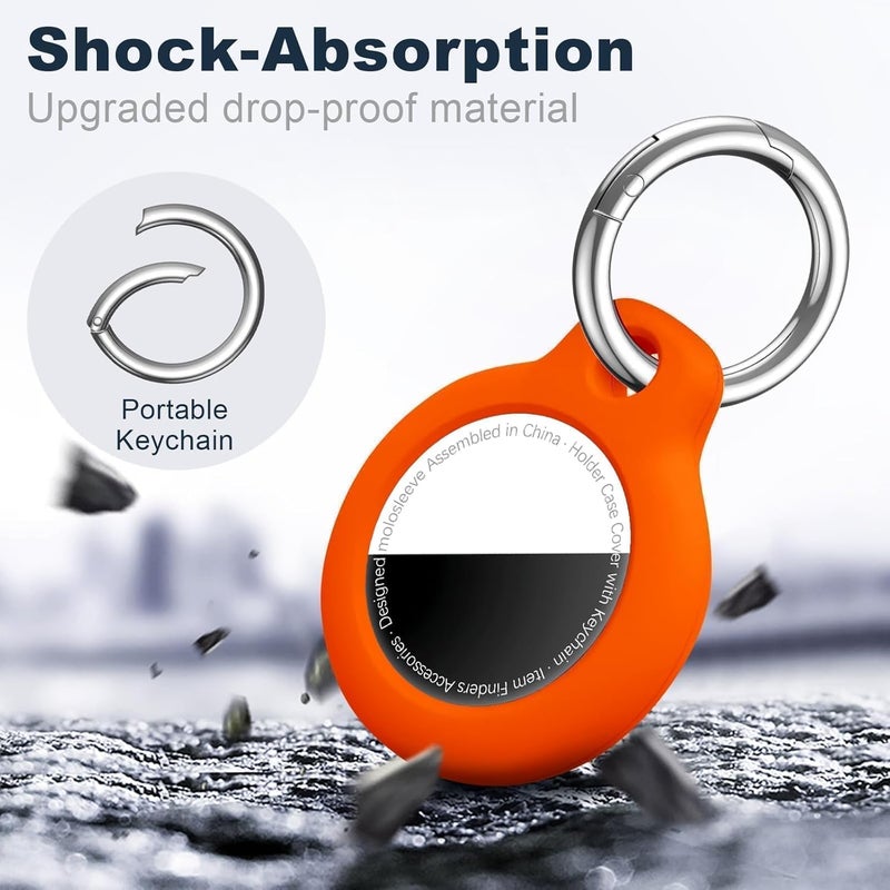 مجموعة MOLOSLEEVE [4 قطع] لحامل Airtag مع سلسلة مفاتيح، غطاء GPS مقاوم للصدمات ومضاد للخدش، إكسسوارات Airtag لحالات تتبع GPS للحقائب والأمتعة، أسود/برتقالي/أزرق/أحمر - Image 5