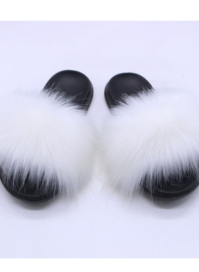 Loquat Women Stylish Casual Faux Fur Open Toe Flat Slippers Sandals Non Slip Homewear Shoes 