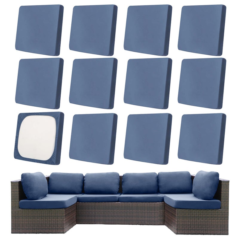 MRGSDL 12Pcs Patio Cushion Covers,Outdoor Cushions Covers,Stretch Cushion Covers Replacement, Washable and Reusable Furniture Protectors(Grey Blue) - Image 1