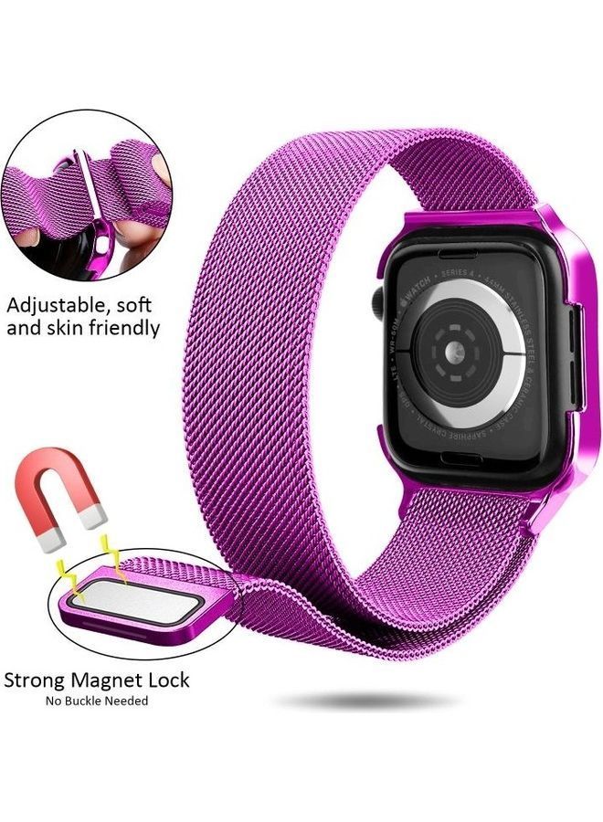 NIBEMINENT Magnetic Stainless Steel Band With Frame For Apple Watch Series 5 And 4 44mm Purple - Image 4