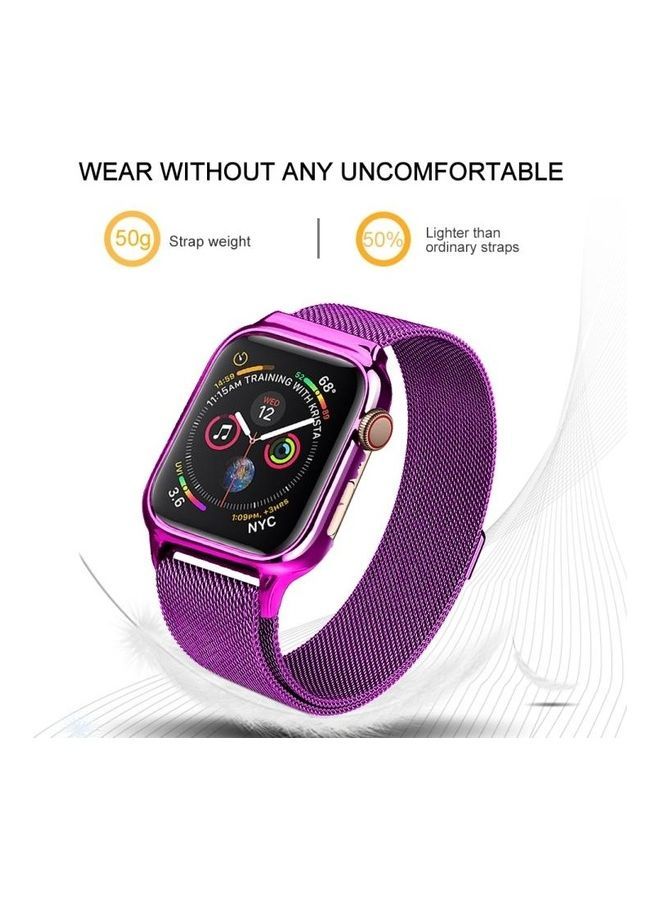 NIBEMINENT Magnetic Stainless Steel Band With Frame For Apple Watch Series 5 And 4 44mm Purple - Image 2