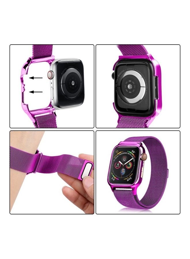 NIBEMINENT Magnetic Stainless Steel Band With Frame For Apple Watch Series 5 And 4 44mm Purple - Image 5