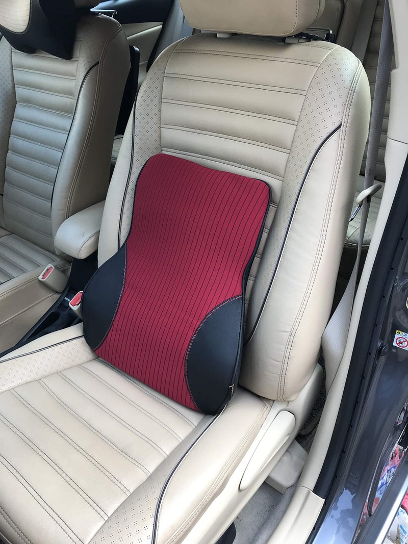 Oshotto Leatherite Finish Lumbar Support for Office Chair | Back Pillow for Car | Memory Foam Orthopedic Cushion - Provides Low Back SupportCompatible with Volvo XC60 (Black, Red) - Image 1