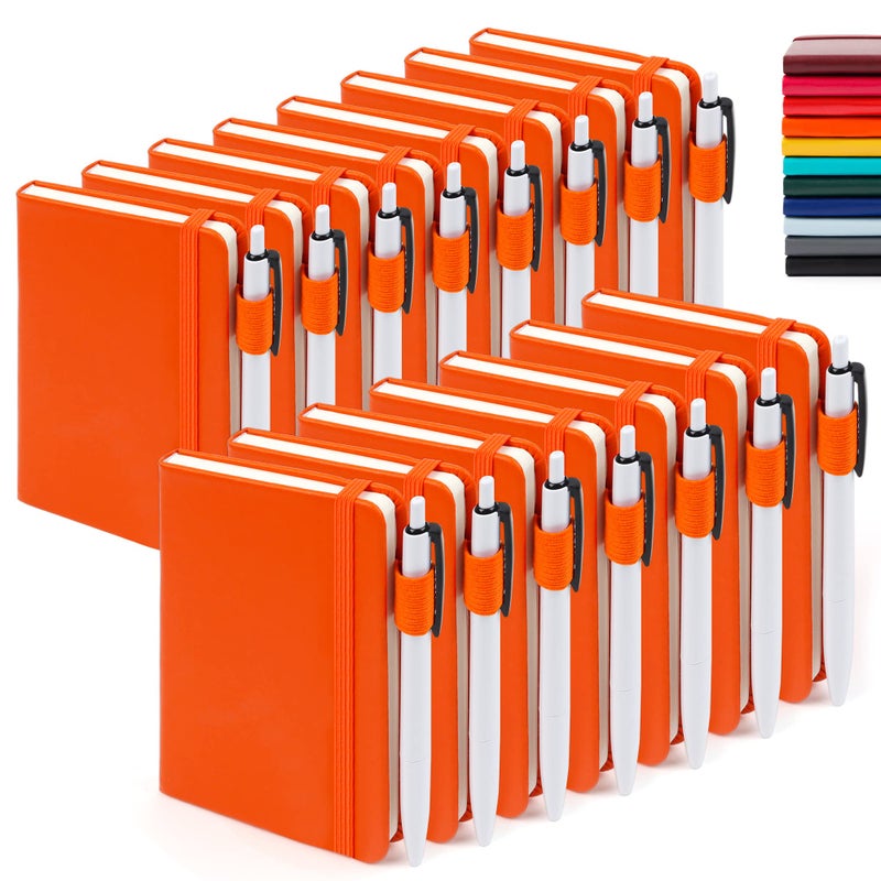 feela 15 Pack Pocket Small Notebooks Bulk, Mini Cute Notepads Hardcover College Ruled Lined Journals with Pen Holder for School Business Memos, with 15 Black Pens, 3.5â€x 5.5â€, A6, Orange - Image 1