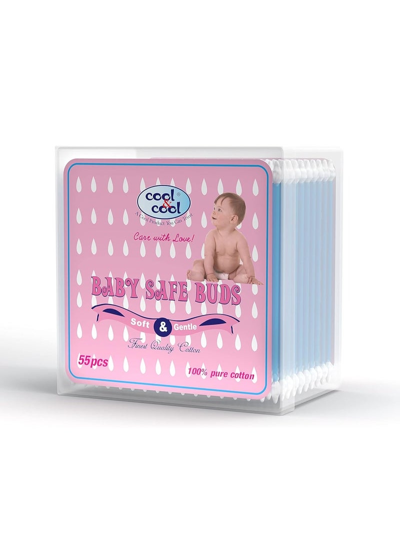 Cool & Cool Cool & Cool Baby Cotton Buds - 55's - Gentle Cleaning,Ear Protection, Safe swabs for Delicate baby Ears  - Image 1