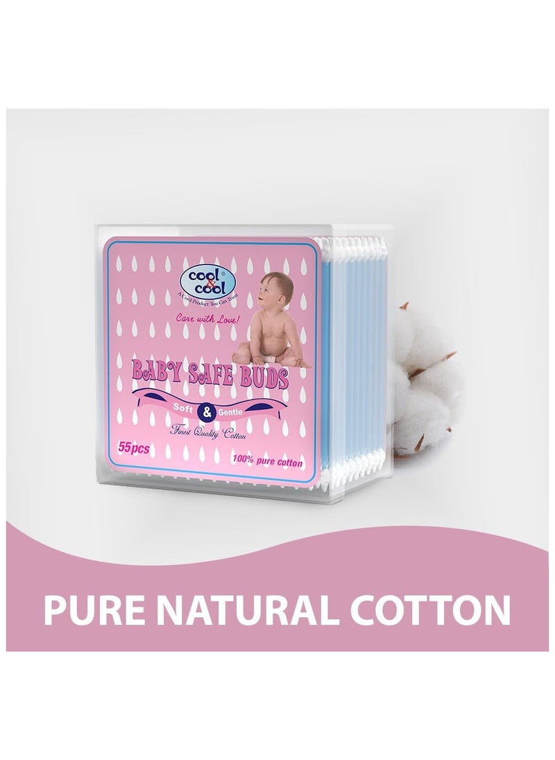 Cool & Cool Cool & Cool Baby Cotton Buds - 55's - Gentle Cleaning,Ear Protection, Safe swabs for Delicate baby Ears  - Image 2