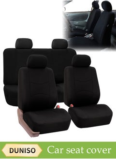 DUNISO Nine-Piece Set Of Five-Seat Car Seat Covers, Front And Rear Split Bench Seat Protection, Universal Black Flat Fabric Cover, Easy To Install, Front Seat Cover With Rear Seat Cover, Car Seat Cover  - Image 1