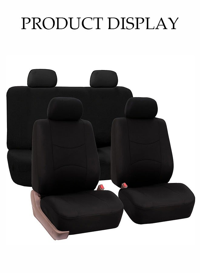 DUNISO Nine-Piece Set Of Five-Seat Car Seat Covers, Front And Rear Split Bench Seat Protection, Universal Black Flat Fabric Cover, Easy To Install, Front Seat Cover With Rear Seat Cover, Car Seat Cover - Image 4