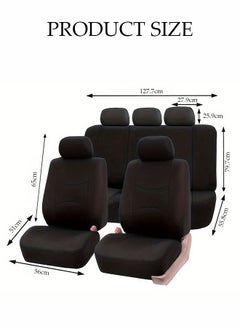 DUNISO Nine-Piece Set Of Five-Seat Car Seat Covers, Front And Rear Split Bench Seat Protection, Universal Black Flat Fabric Cover, Easy To Install, Front Seat Cover With Rear Seat Cover, Car Seat Cover  - Image 2