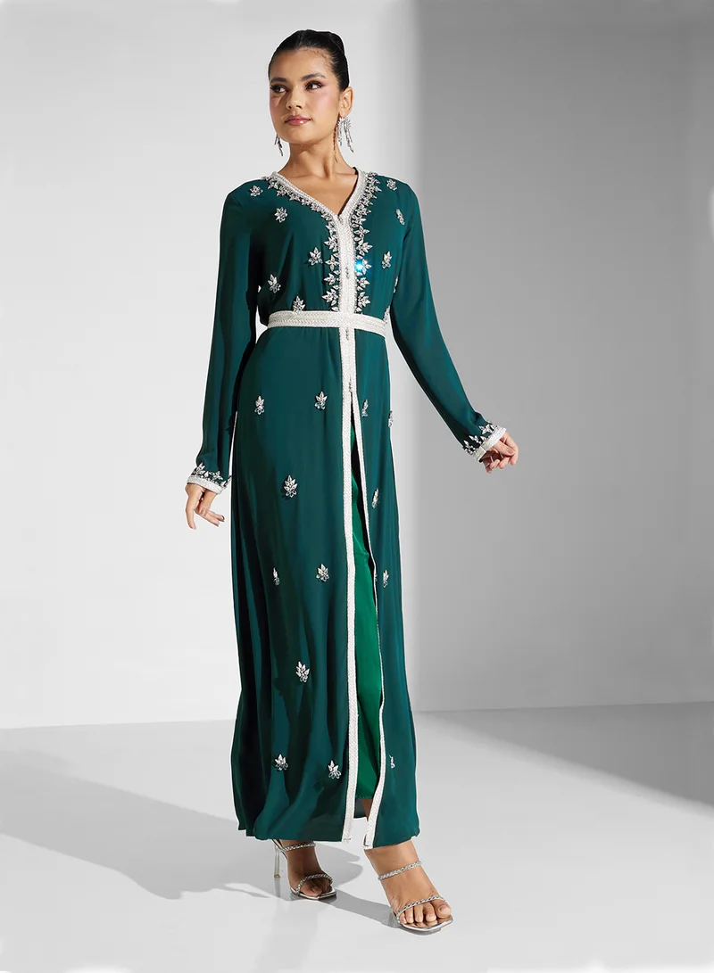 Akadia Fashion laced crystal details kaftan