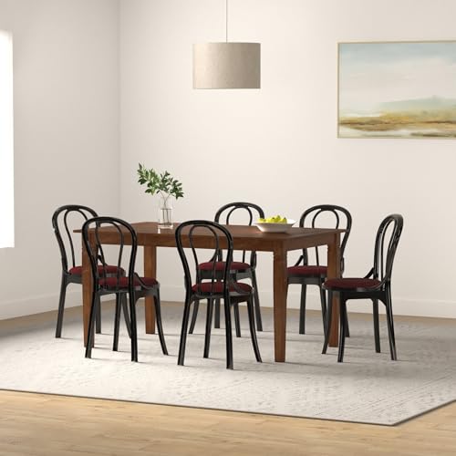 SkyGlamour Supreme Pearl Cushion Dining Plastic Chair | Armless Dining Plastic Chair for Home, Office, Restaurants | Dining Room Set of 2 | Color: Red/Black - Image 2