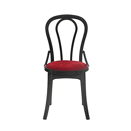SkyGlamour Supreme Pearl Cushion Dining Plastic Chair | Armless Dining Plastic Chair for Home, Office, Restaurants | Dining Room Set of 2 | Color: Red/Black - Image 3