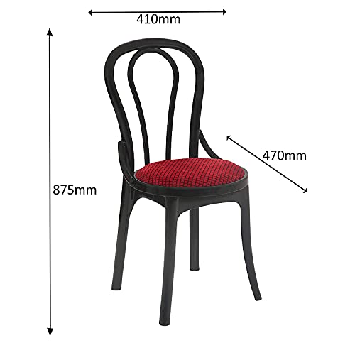 SkyGlamour Supreme Pearl Cushion Dining Plastic Chair | Armless Dining Plastic Chair for Home, Office, Restaurants | Dining Room Set of 2 | Color: Red/Black - Image 5