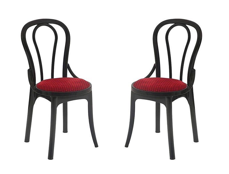 SkyGlamour Supreme Pearl Cushion Dining Plastic Chair | Armless Dining Plastic Chair for Home, Office, Restaurants | Dining Room Set of 2 | Color: Red/Black - Image 1