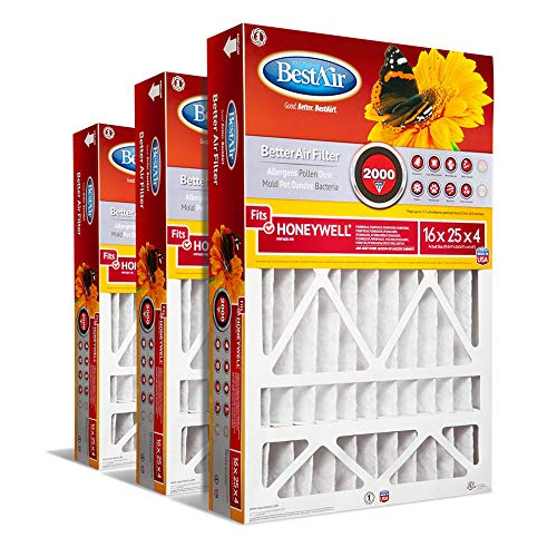 فلتر هواء فرن مكيف BestAir HW162511R 16 x 25 x 4 MERV 11 يزيل المواد المسببة للحساسية والملوثات يناسب 100 لنماذج Honeywell عبوة من 3