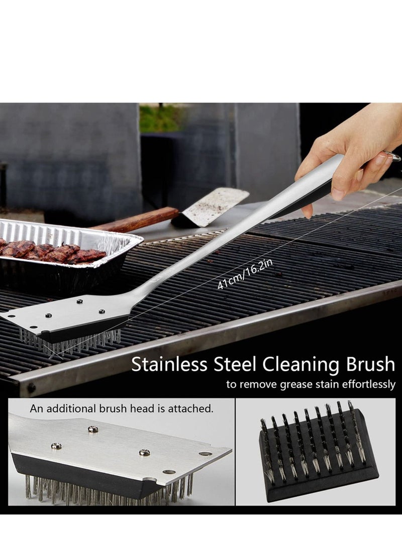 althiqahkey Stainless-steel BBQ Grill Tool Set with Spatula Fork Tongs Brush Skewers Barbecue Grilling Utensil Camping Outdoor Cooking Tool Set 20PC  - Image 4