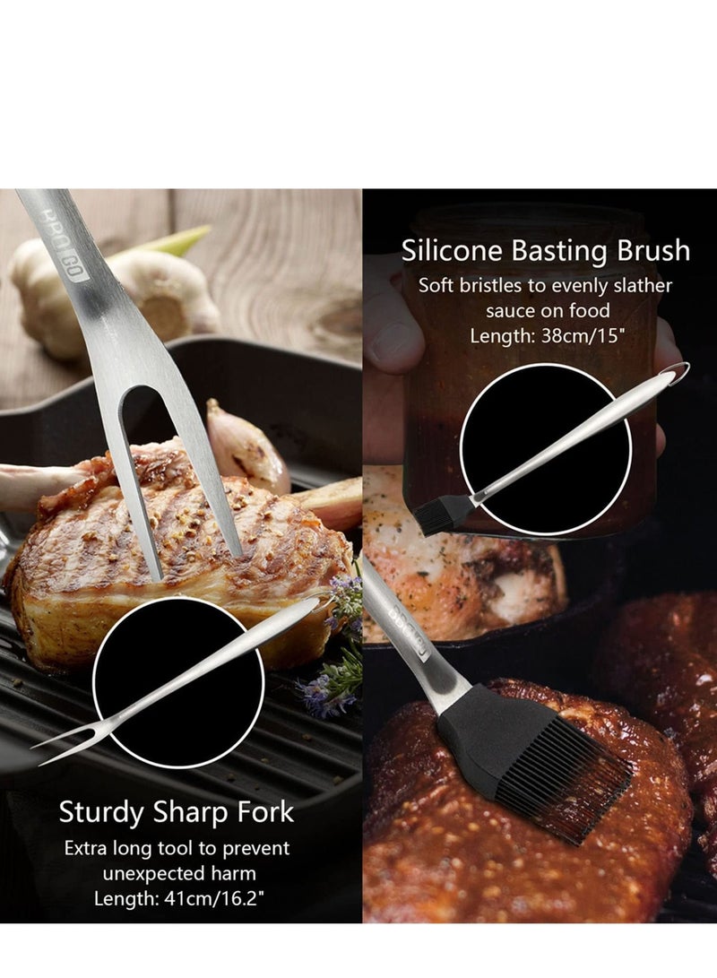 althiqahkey Stainless-steel BBQ Grill Tool Set with Spatula Fork Tongs Brush Skewers Barbecue Grilling Utensil Camping Outdoor Cooking Tool Set 20PC  - Image 3