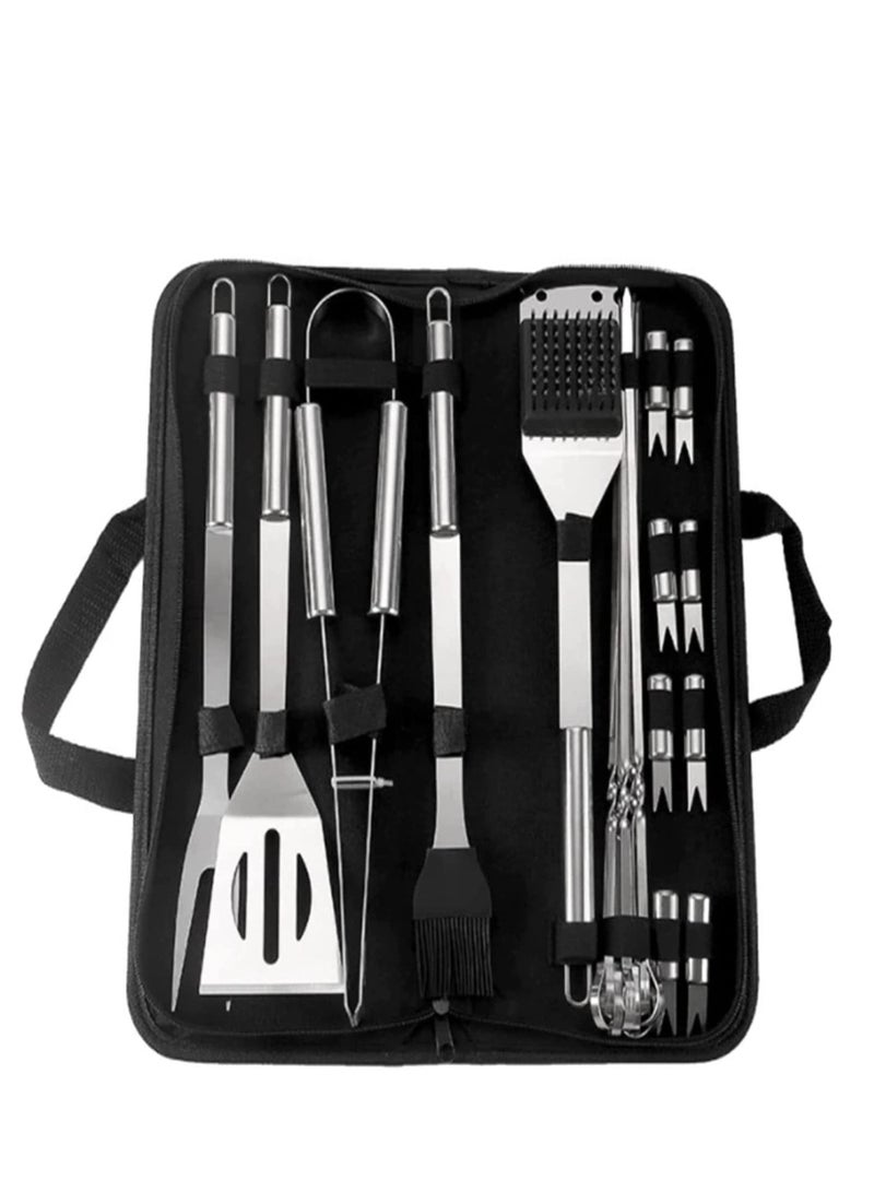 althiqahkey Stainless-steel BBQ Grill Tool Set with Spatula Fork Tongs Brush Skewers Barbecue Grilling Utensil Camping Outdoor Cooking Tool Set 20PC  - Image 1