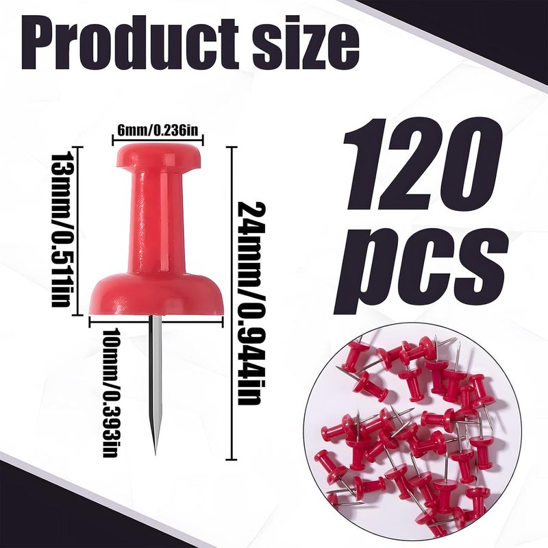 VAPKER Push Pins Tacks 120Pcs DarkRed Thumb Tacks Larger Size Pin Map Tacks Plastic Head with Steel Point for Bulletin Board - Image 2