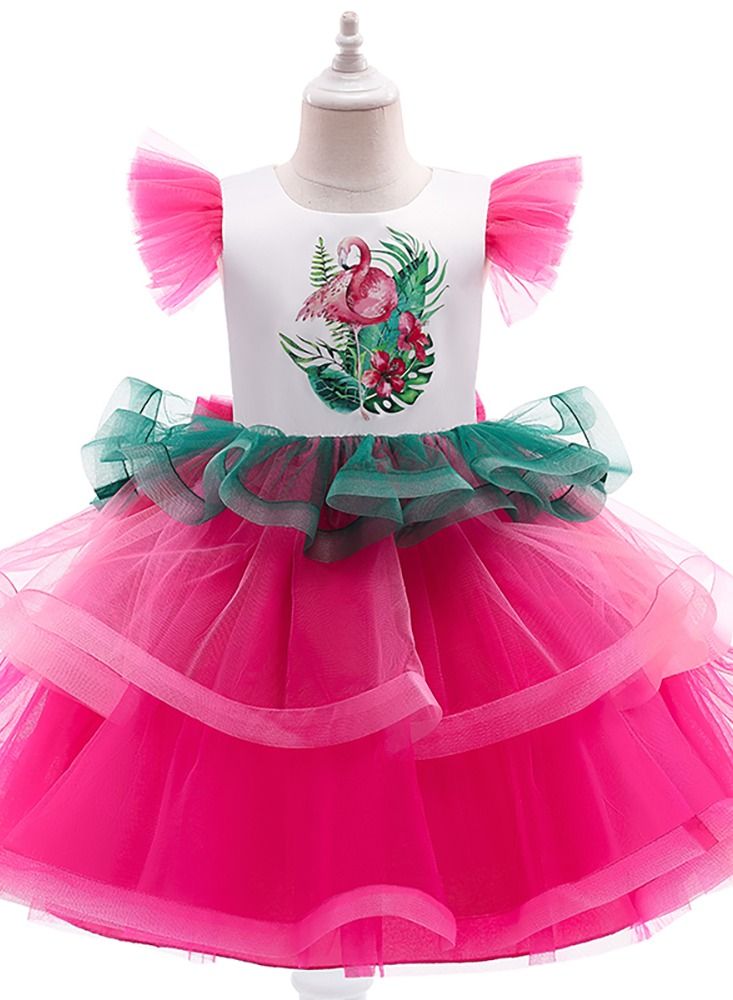 Loquat Flamingo Fashion Girl Sleeveless Mesh Princess Dress  - Image 1