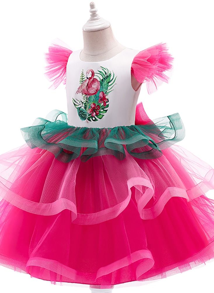 Loquat Flamingo Fashion Girl Sleeveless Mesh Princess Dress  - Image 3