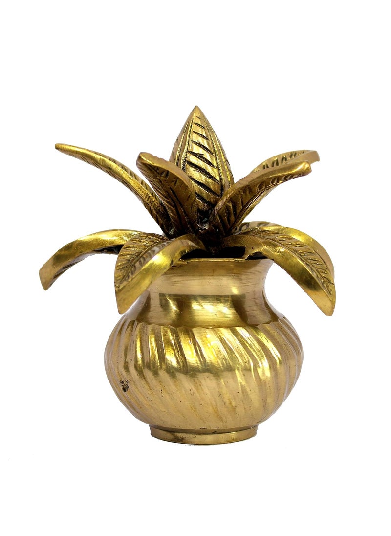 ESPLANADE ESPLANADE Brass Kalash Kalasha with Coconut Shriphal Leaves for Temple Attire Decorative Items Home Decor Golden 575 Inches  - Image 4