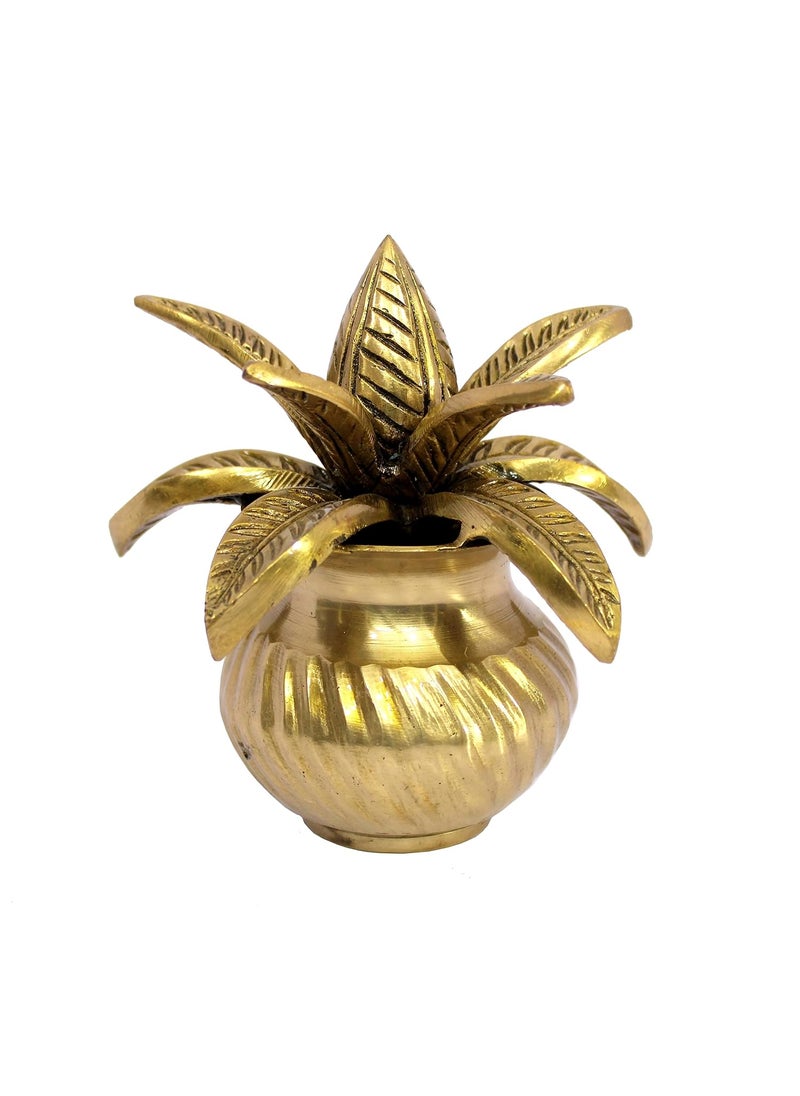 ESPLANADE ESPLANADE Brass Kalash Kalasha with Coconut Shriphal Leaves for Temple Attire Decorative Items Home Decor Golden 575 Inches  - Image 2