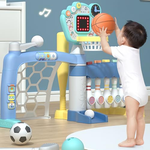 Losbenco 5in1 Toddler Sports Toys Activity Center Includes Basketball Soccer Bowling Baseball Golf Toddler Basketball Hoop Indoor with Adjustable Height 13 Year Old Boys Girls Toys Toddlers Baby Gift - Image 5