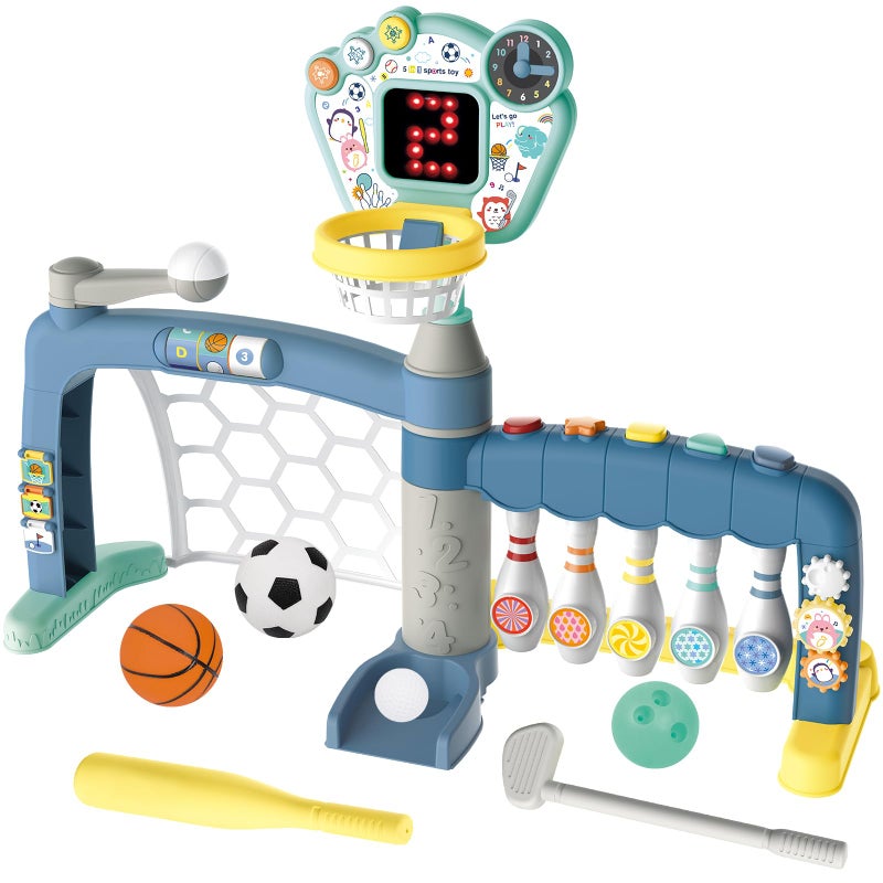 Losbenco 5in1 Toddler Sports Toys Activity Center Includes Basketball Soccer Bowling Baseball Golf Toddler Basketball Hoop Indoor with Adjustable Height 13 Year Old Boys Girls Toys Toddlers Baby Gift - Image 3