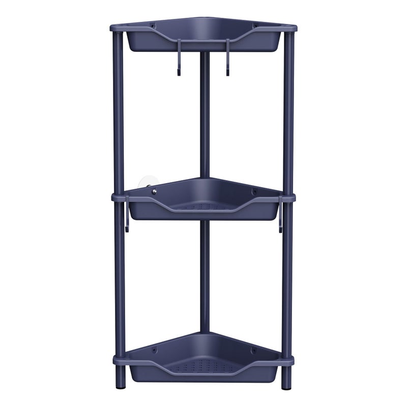 Orimade Rustproof 3 Tier Floor Standing Corner Shower Caddy Organizer Plastic Metal Splicing Floor Corner Shelf Rack Stands for Bathroom BluishPurple