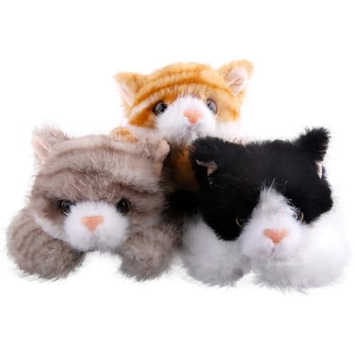 Niceup 3pcs Kitten Stuffed Animal 7in Small Plush Kitty Cat with Sensory Beans Pet Adoption Party Favors Black Orange Grey Cat Stuffy Toys for Kids Gift Halloween Dcor Christmas Stock Stuffers - Image 1