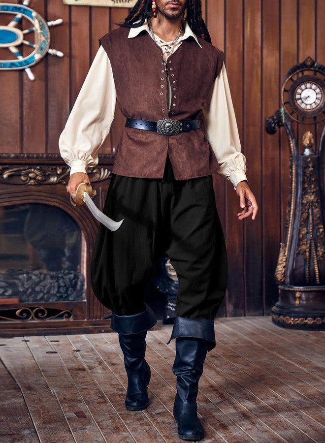 PASLTER Mens Pirate Pants Medieval Viking Costume Trousers Renaissance Halloween Baggy Harem Linen Pants Black - Image 5