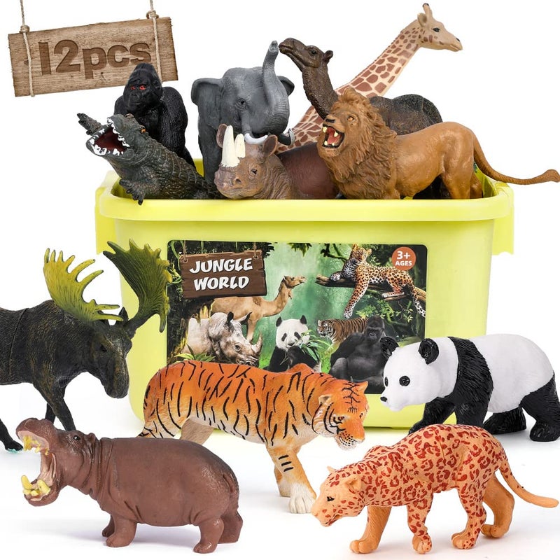 FRUSE Safari Animals Figures Toys, 12PCS Wild Zoo Figurines, Realistic African Jungle Playset With Panda, Lion, Elephant, Educational Learning Toys for Toddlers Kids 3-5 - Image 1