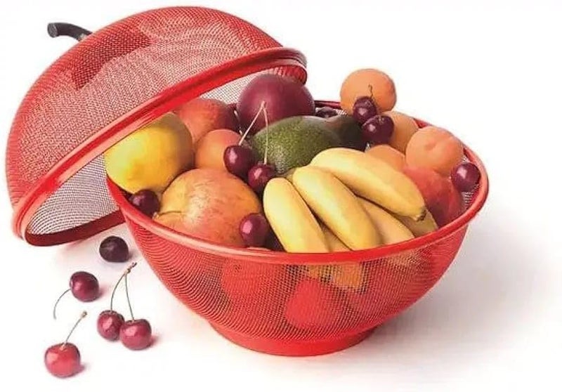 DIGALI ENTERPRISE Apple Shape Net Fruits Basket Vegetables Basket for Kitchen Fruit Basket with Net Cover Fruit and Vegetable Stand Basket Fruit Net Cover Stainles steel basket RED - Image 2