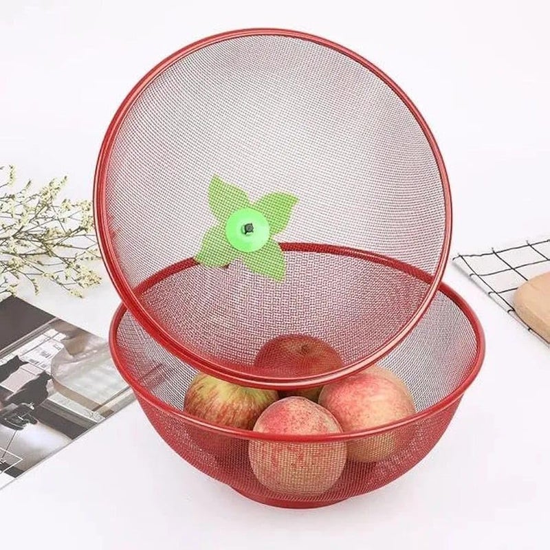 DIGALI ENTERPRISE Apple Shape Net Fruits Basket Vegetables Basket for Kitchen Fruit Basket with Net Cover Fruit and Vegetable Stand Basket Fruit Net Cover Stainles steel basket RED - Image 4