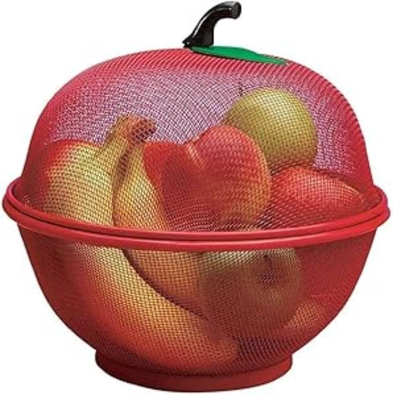 DIGALI ENTERPRISE Apple Shape Net Fruits Basket Vegetables Basket for Kitchen Fruit Basket with Net Cover Fruit and Vegetable Stand Basket Fruit Net Cover Stainles steel basket RED - Image 1