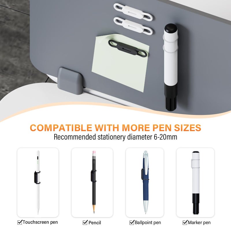 Xyofun Magnetic Pen Holders Set Of 8 Silicone Adjustable Pen Pencil Holder Flexible Pencil Holder For Refrigerator Whiteboards Desk Accessories & Teacher Supplies(White-4 Black-4) - Image 3