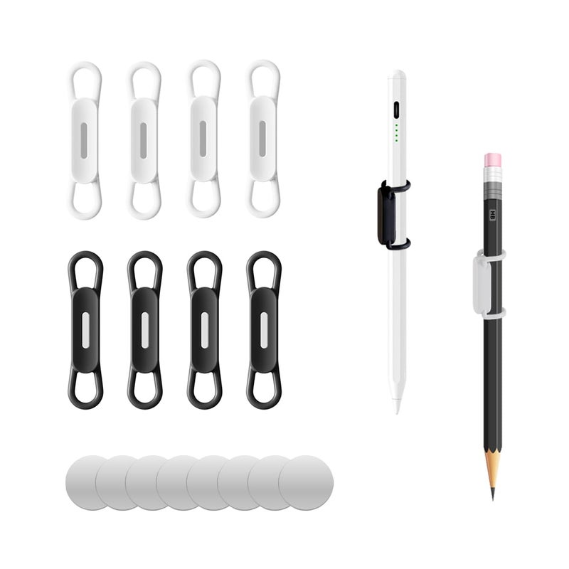 Xyofun Magnetic Pen Holders Set Of 8 Silicone Adjustable Pen Pencil Holder Flexible Pencil Holder For Refrigerator Whiteboards Desk Accessories & Teacher Supplies(White-4 Black-4) - Image 1
