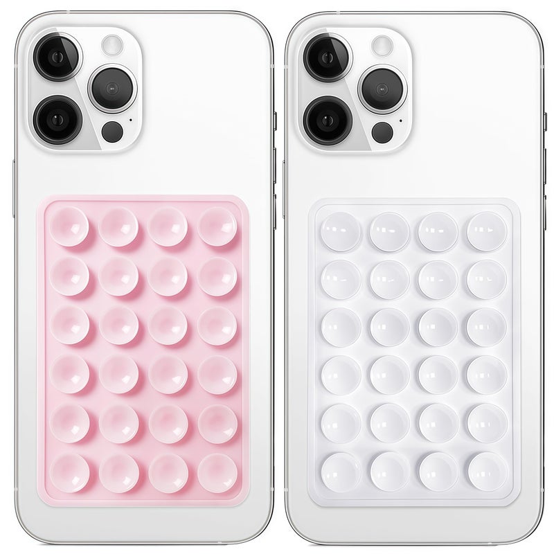 Galundge 2 Pack Silicone Suction Phone Case Mount, Non Slip Sticky Grip for Cellphone, Silicon Adhesive Suction Cup Mount, Strong Grip Holder for Selfies and Videos (LightPink&White) - Image 1