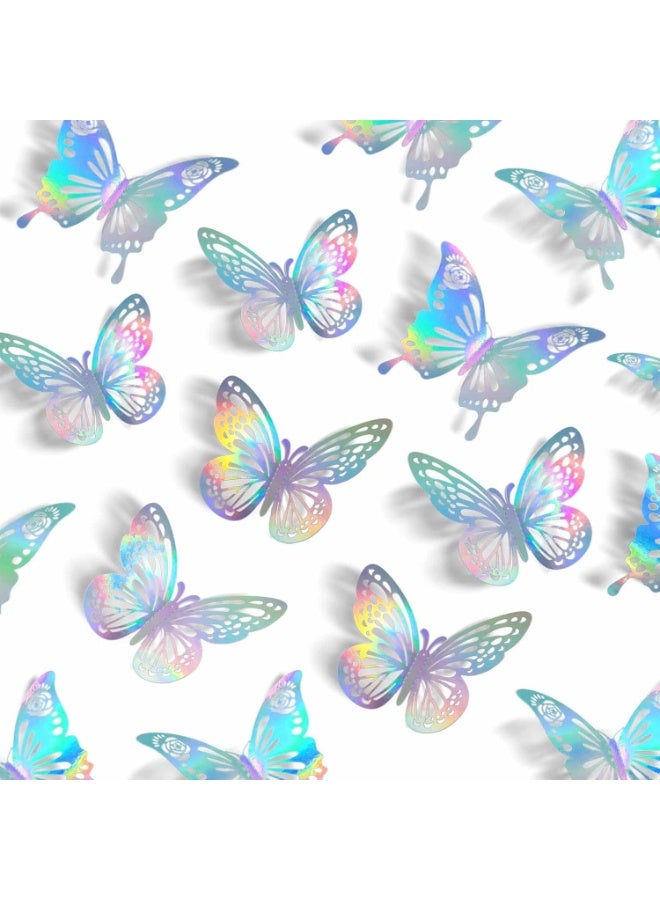 LEBOCADO 48 Pieces 3D Laser Cut Butterfly Wall Decor Set, Removable Metallic Wall Stickers For Kids Bedroom, Living Room And Wedding Party - Multicolor/Gold - Image 1