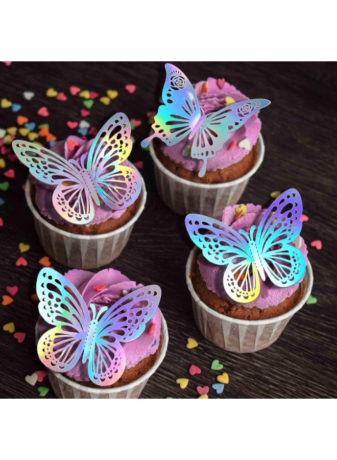 LEBOCADO 48 Pieces 3D Laser Cut Butterfly Wall Decor Set, Removable Metallic Wall Stickers For Kids Bedroom, Living Room And Wedding Party - Multicolor/Gold - Image 3