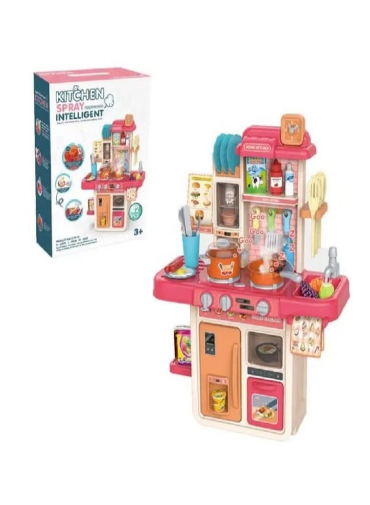 مجموعة ألعاب مطبخ تظاهرية جميلة للأطفال - 42 قطعة - للأعمار من 3 سنوات فما فوق، مع ضوء وصوت - Image 1
