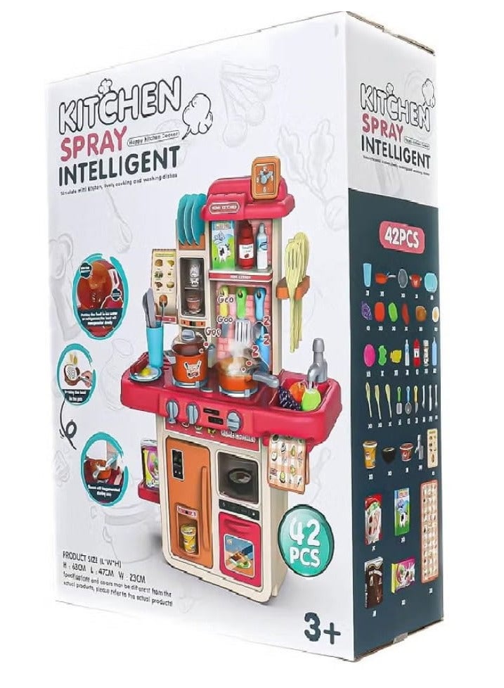 مجموعة ألعاب مطبخ تظاهرية جميلة للأطفال - 42 قطعة - للأعمار من 3 سنوات فما فوق، مع ضوء وصوت - Image 2