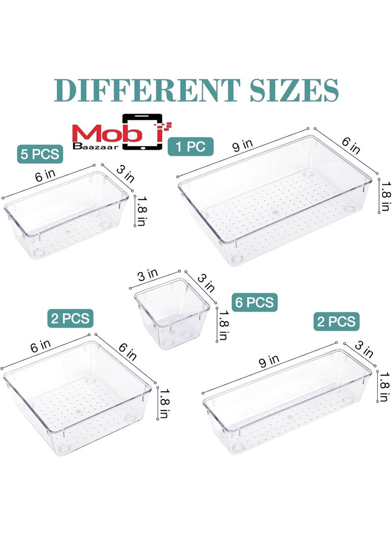 زابروس 16 قطعة من صناديق تنظيم الأدراج البلاستيكية الشفافة – صناديق تخزين قابلة للتكديس لمستحضرات التجميل، المجوهرات، أدوات المطبخ، المستلزمات المكتبية والأجهزة الصغيرة – حلول تنظيم منزلية متعددة الاستخدامات ودائمة - Image 2