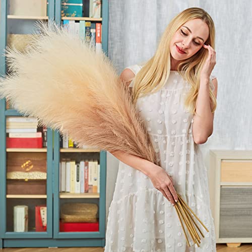 EVODIS Faux Pampas Grass Decor, 6 Stems Artificial Pampas Grass - 43 inch Tall Pompass Grass Large Pompous Boho Flower Arrangement Home Decor for Room Wedding Party - Image 2