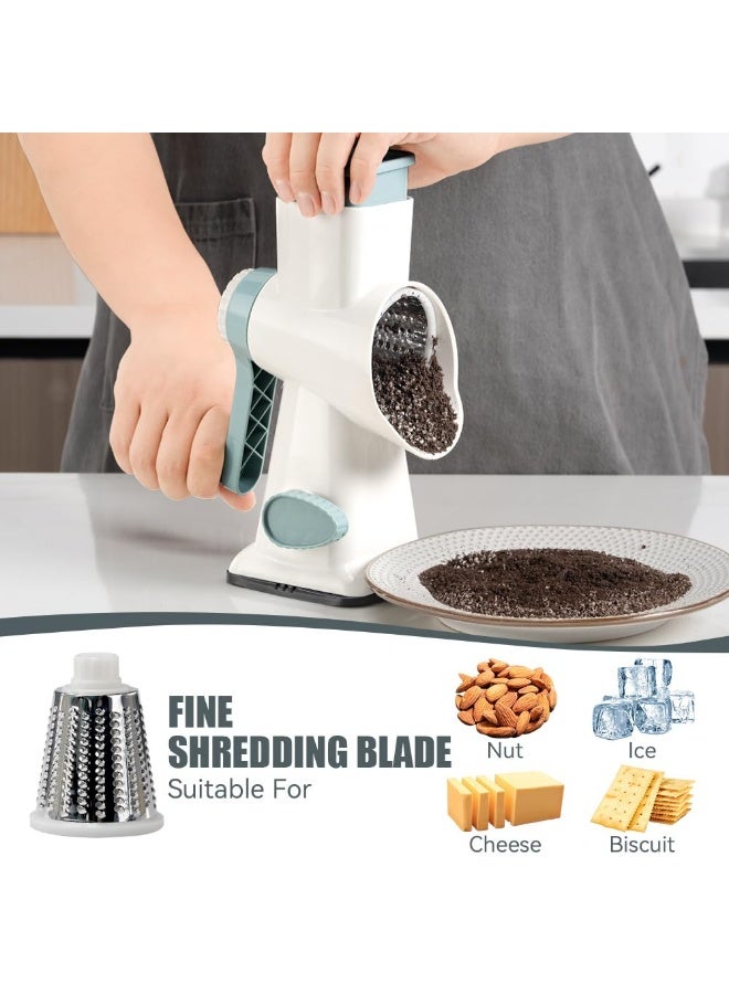 Arabest Rotary Cheese Grater Hand Crank Transparent - Shredder Slicer Grinder 3 Stainless Steel Blades, Stable Suction, Labor-Saving Handle, Safe Kitchen Tool for Cheese, Vegetable, Nuts, Chocolate - Image 4